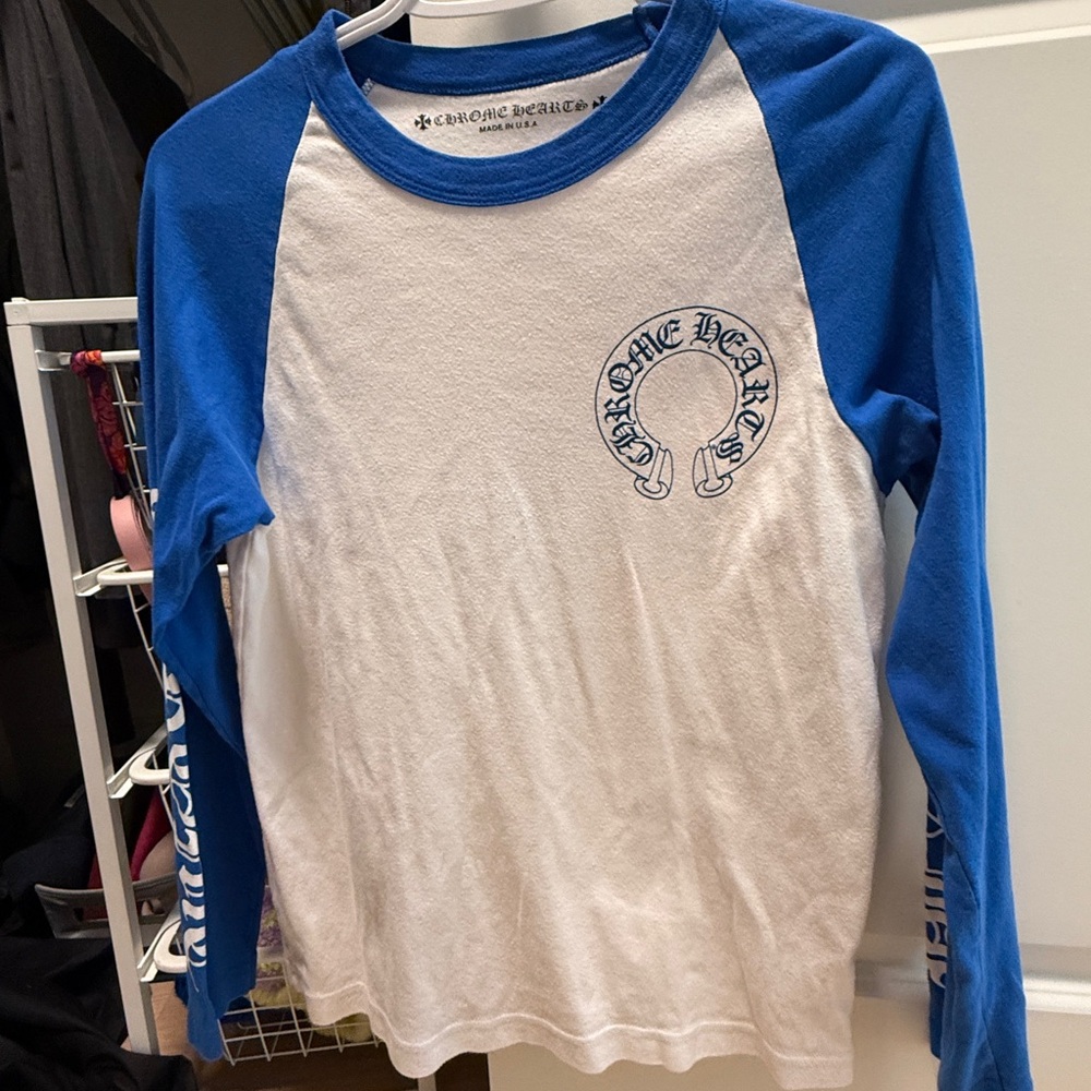 Chrome Hearts Women Blue and White Long Sleeve Shirt